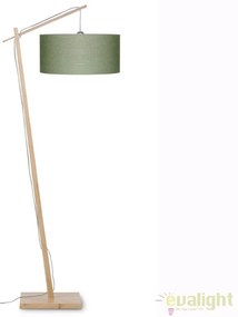 Lampadar cu cadru din bambus si abajur din tesatura in, Andes natur/ verde ANDES/F/4723/GF