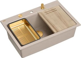Statie de lucru incastrata Quadron Unique Marc 110 bej - cupru 1 cuva 76x50 cm