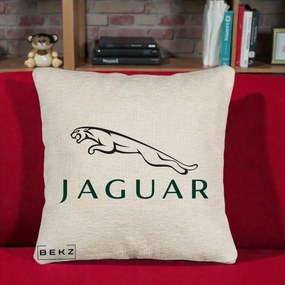 Perna Personalizata cu emblema Jaguar, 40x40 cm, Bej Canapea, Husa Detasabila, Perna Inclusa, BEKZ®