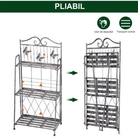 Outsunny Rafturi pentru Plante cu 3 Nivele, Suport Ghivece pentru Grădină, Balcon, Interior, 44x25x96 cm, Gri Argintiu | Aosom Romania