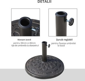 Outsunny Bază pentru Umbrelă, Stabilă, din Rășină, Design Atractiv, Φ48.5cm, pentru Stâlpi 38-48mm, Bronz | Aosom Romania