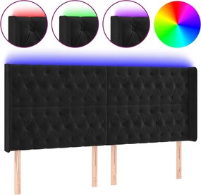 vidaXL Tăblie de pat cu LED, negru, 203x16x118/128 cm, catifea