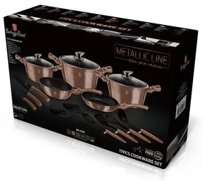 Set oale si tigai marmorate cu capac 17 piese, antiaderente, Rose Gold Berlinger Haus BH 6161