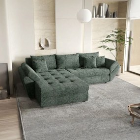 Colțar extensibil dumonde cu ladă de depozitare si sezut confortabil din spuma high-density, Loana Euphoria Green 270x185 cm
