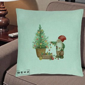 Perna Decorativa Pitic de Craciun cu Brad, 40x40 cm, Verde Menta, Husa Detasabila, Perna Inclusa, BEKZ®