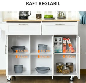 HOMCOM Cărucior Bucătărie Multifuncțional cu Spațiu Depozitare, 121x46x91 cm, Design Modern, Alb | Aosom Romania