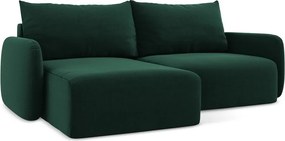 Colțar verde închis extensibil/cu spațiu de depozitare cu tapițerie din catifea (cu colț pe partea stângă/cu șezlong) Kalena – Makamii