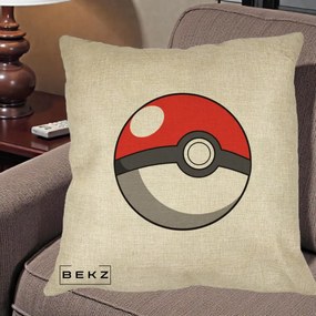 Perna Personalizata Pokeball Rosie, 40x40 cm, Crem, Husa Detasabila, Perna Inclusa, BEKZ®