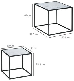 Set de 2 Mese Patrate Suprapuse, Blat din Sticla Securizata, Cadru din Otel, Alb HOMCOM | Aosom RO
