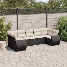 3254123 vidaXL Set canapele de grădină cu perne, 7 piese, negru, poliratan