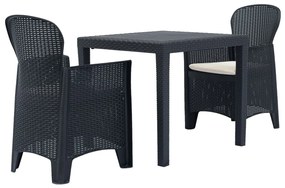 vidaXL Set mobilier bistro, 3 piese, antracit, plastic, aspect ratan