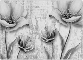 Tablou pe sticlă - Flori alb-negru pe fundal (70x50 cm)