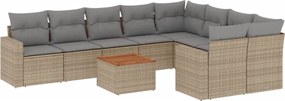 vidaXL Set canapele de grădină, 10 piese, cu perne, bej, poliratan