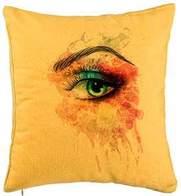 Perna Decorativa, Model Multicolor Eye, 40x40 cm, Galben, Husa Detasabila, Burduf