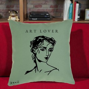 Perna Decorativa Art Lover Portret Grafic, 40x40 cm, Verde, Husa Detasabila, Perna Inclusa, BEKZ®