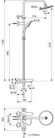 Coloana de dus cu baterie monocomanda si pipa cada Ideal Standard Cerafine O II crom lucios