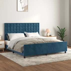 Cadru de pat cu tablie, albastru inchis, 160x200 cm, catifea Albastru inchis, 160 x 200 cm, Nasturi de tapiterie