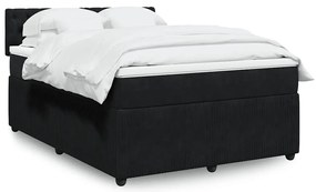 vidaXL Pat box spring cu saltea, negru, 160x200 cm, catifea