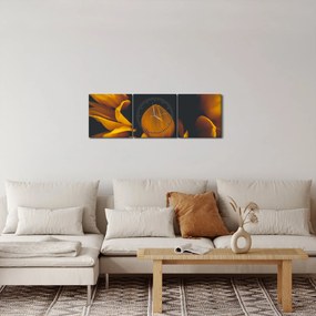 Tablou - Floarea-soarelui în fundal negru (cu ceas) (90x30 cm)
