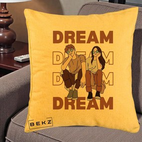 Perna Decorativa Dream Couple Aesthetic, 40x40 cm, Galben, Husa Detasabila, Perna Inclusa, BEKZ®