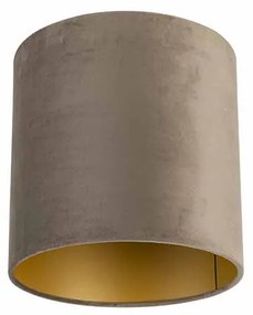 Abajur din catifea Taupe 25/25/25 cu interior auriu