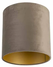 Abajur din catifea Taupe 25/25/25 cu interior auriu