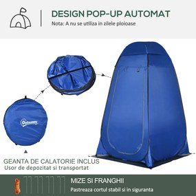 Outsunny Cort de Duș pentru Camping cu Ușă cu Fermoar, Geantă de Transport și Buzunar, 126x124x189 cm, Albastru Închis | Aosom Romania
