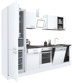 Mobilă de bucătărie Yorki 280, corp alb, față alb satinat, element cuptor inferior, frigider congelator inferior