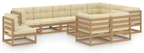 3076872 vidaXL Set mobilier grădină cu perne, 11 piese, maro, lemn masiv pin