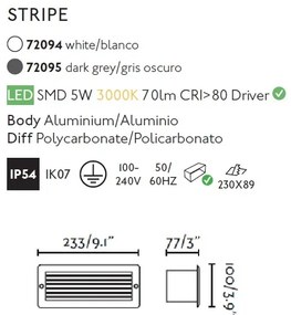 Spot LED incastrabil de exterior IP54 iluminat ambiental STRIPE gri