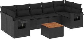 vidaXL Set mobilier de grădină cu perne, 8 piese, negru, poliratan