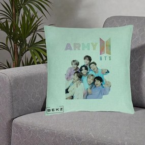 Perna Personalizata K-pop BTS ARMY Fotografie Grup Veseli, 40x40 cm, Verde Menta, Husa Detasabila, Perna Inclusa, BEKZ®