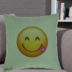 Perna Decorativa Emoji Limba Scoasa, 40x40 cm, Verde, Husa Detasabila, Perna Inclusa, BEKZ®