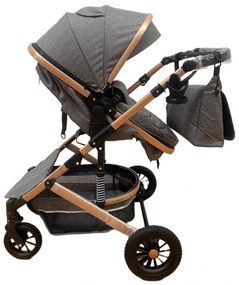 Carucior 3 in 1 reversibil cu scoica auto si geanta, 0-36 luni, Gri - CPC-10-gri