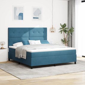 vidaXL Pat box spring cu saltea &amp;LED albastru închis 180x200cm catifea