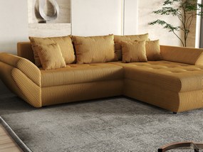 Colțar extensibil dumonde cu ladă de depozitare si sezut confortabil din spuma high-density, Loana Zoom Mustar II 270x185 cm