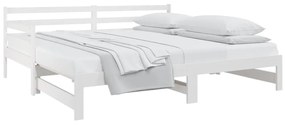 Pat de zi extensibil, alb, 2x(80x200) cm, lemn masiv de pin Alb