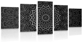 Tablou 5-piese Mandala vintage în stil indian în design alb-negru