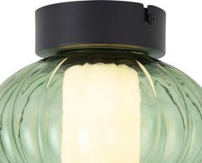 Plafonieră de design neagră 18cm cu sticlă verde, inclusiv LED reglabil în 3 trepte - Margherite