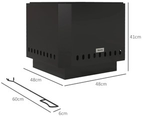 Outsunny Vatră de foc, focar, incl. tijă de manevrat, 48 x 48 x 41 cm, Negru | Aosom Romania