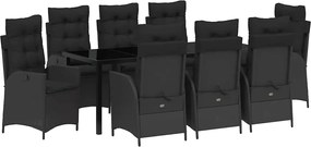 vidaXL Set de masă pentru grădină cu pernă 9 pcs Negru poliratan