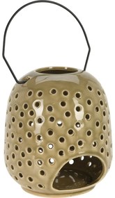 Felinar din ceramică Dots verde, 15 x 23 cm