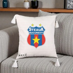 Perna Personalizata Steaua Bucuresti Fotbal, 40x40 cm, Bej cu Franjuri, Husa Detasabila, Perna Inclusa, BEKZ®