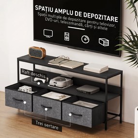 HOMCOM Suport TV Mobil, Până La 55", cu 3 Sertare Textil Pliabile, Raft, 120x29x56 cm, Negru | Aosom Romania