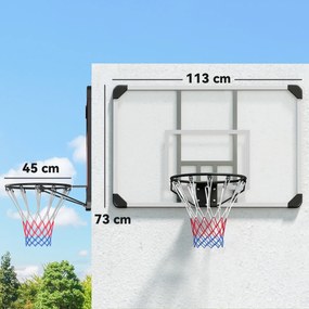SPORTNOW Coș de baschet mural cu plasă all-season pentru interior și exterior 113x61x73cm alb | Aosom Romania