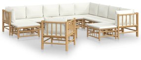 3155194 vidaXL Set mobilier de grădină cu perne alb crem, 12 piese, bambus