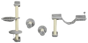 PawHut Copac de pisici complet pe perete cu 4 piese hamac, panglică, platformă de sărit, stâlp din sisal și scară pluș gri | Aosom Romania