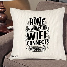 Perna Decorativa Home Is Where WiFi Connects, 40x40 cm, Crem Reliefat, Husa Detasabila, Perna Inclusa, BEKZ®