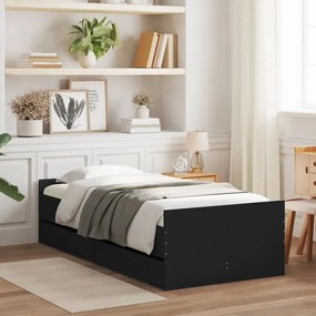 3207386 vidaXL Cadru de pat cu sertare, negru, 75x190 cm mic, single