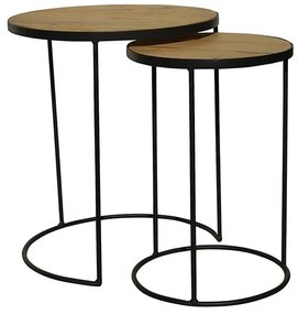 Set 2 masute de cafea, din lemn de stejar, D 45 cm, Brooklyn